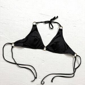 H&M Black Triangle Bikini Top With Gold Rings, Size 8